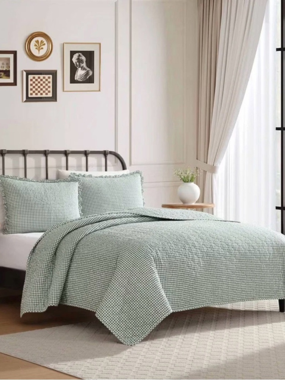 Laura Ashley 3pc Full/Queen Gracies Gingham Green Quilt Set ~ Charming Cottage